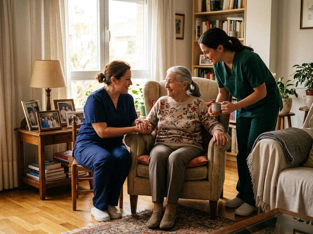 Cuidadores de Deliva atendiendo a personas dependientes en Santiago y Ferrol