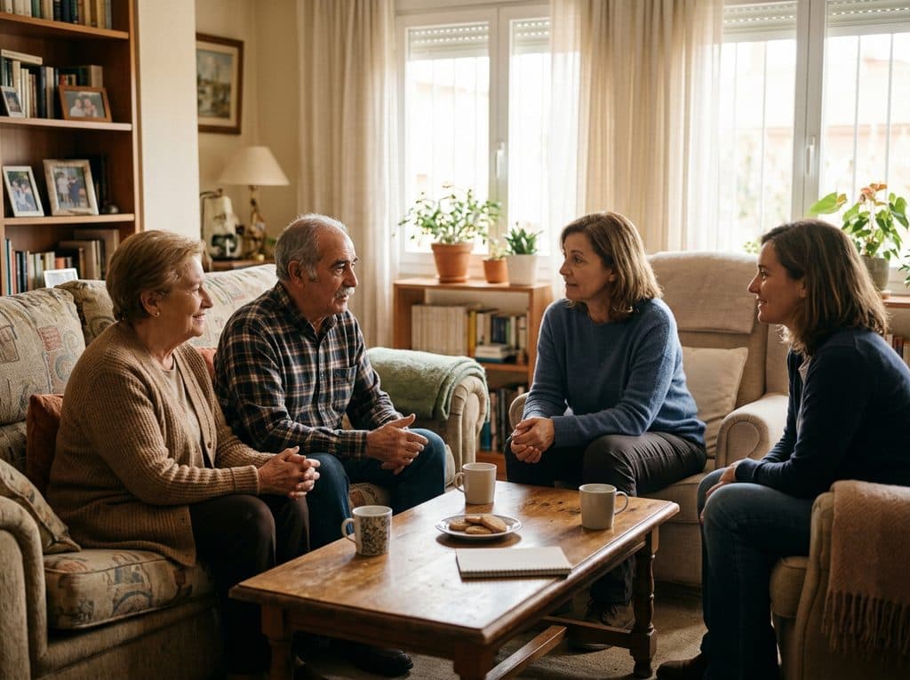 Familia resolviendo dudas sobre la asistencia a domicilio en A Coruña